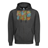 Charcoal Heather horseshoe leopard gemstone cactus background Zipper Hoodie - AdoDesignShop