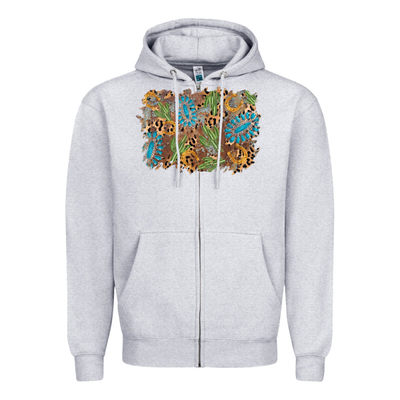 Horseshoe Leopard Gemstone Cactus Background Zipper Hoodie by AdoDesignShop | Teevron