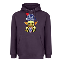 Plum Baby Yoda Hugs Pabst Blue Ribbon Beer Heavyweight Hoodie - artisFamous