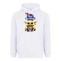 White Baby Yoda Hugs Pabst Blue Ribbon Beer Heavyweight Hoodie - artisFamous