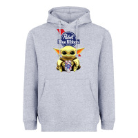 Heather Grey Baby Yoda Hugs Pabst Blue Ribbon Beer Heavyweight Hoodie - artisFamous