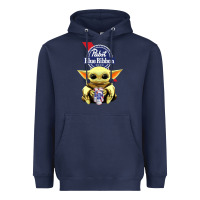 Navy Baby Yoda Hugs Pabst Blue Ribbon Beer Heavyweight Hoodie - artisFamous
