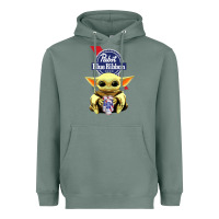 Sage Baby Yoda Hugs Pabst Blue Ribbon Beer Heavyweight Hoodie - artisFamous