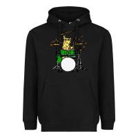Black drummer cat music lover musician playing the drums Heavyweight Hoodie - artisFamous