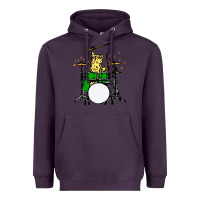 Plum drummer cat music lover musician playing the drums Heavyweight Hoodie - artisFamous