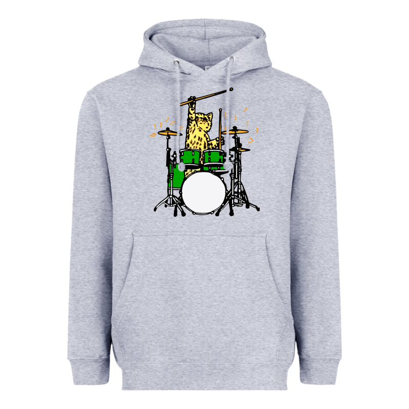 Drummer Cat Music Lover Musician Playing The Drums Heavyweight Hoodie by artisFamous | Teevron