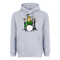 Heather Grey drummer cat music lover musician playing the drums Heavyweight Hoodie - artisFamous