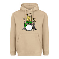 Mushroom drummer cat music lover musician playing the drums Heavyweight Hoodie - artisFamous