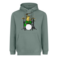 Sage drummer cat music lover musician playing the drums Heavyweight Hoodie - artisFamous