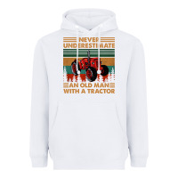 White never underestimate an old man with a tractor retro vintage Heavyweight Hoodie - artisFamous