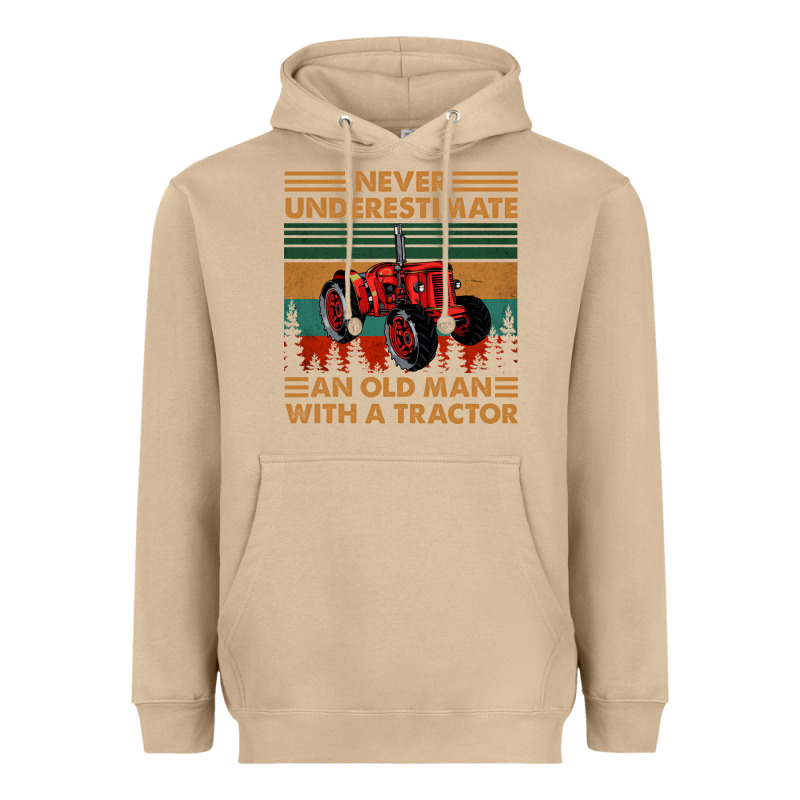 Never Underestimate An Old Man With A Tractor Retro Vintage Heavyweight Hoodie by artisFamous | Teevron