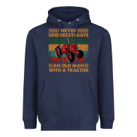 Navy never underestimate an old man with a tractor retro vintage Heavyweight Hoodie - artisFamous