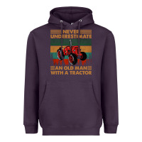 Plum never underestimate an old man with a tractor retro vintage Heavyweight Hoodie - artisFamous