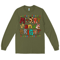 Army Green Merry And Bright Long Sleeve Tee - FaDigitalArtStudio