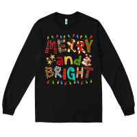 Black Merry And Bright Long Sleeve Tee - FaDigitalArtStudio