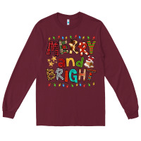 Burgundy Merry And Bright Long Sleeve Tee - FaDigitalArtStudio