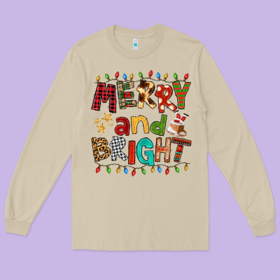 Merry And Bright Long Sleeve Tee Designed By Fadigitalartstudio