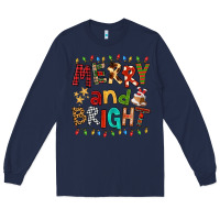 Navy Merry And Bright Long Sleeve Tee - FaDigitalArtStudio