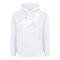 White Personalised Horse Printed Equestrian Riding Cob Jumping Rider Horse Heavyweight Hoodie - artisFamous