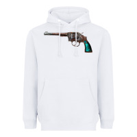 White Revolver Handgun Heavyweight Hoodie - artisFamous