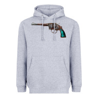 Heather Grey Revolver Handgun Heavyweight Hoodie - artisFamous