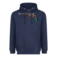 Navy Revolver Handgun Heavyweight Hoodie - artisFamous