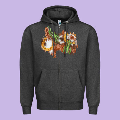 Horseshoe Cowhide Cactus Patch Zipper Hoodie Designed By Adodesignshop