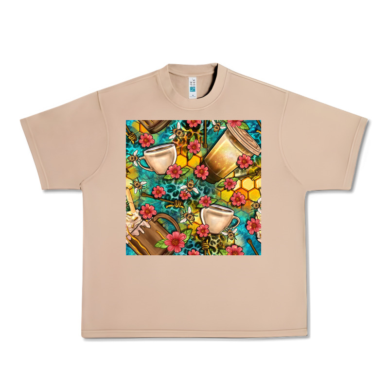 Honey And Bee Coffee Cup With Flowers And Leopard Seamless Pattern Bbs Urban Heavy Tee by BundleAndBundleShop | Teevron