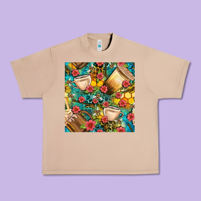 Honey And Bee Coffee Cup With Flowers And Leopard Seamless Pattern Bbs Urban Heavy Tee Designed By Bundleandbundleshop
