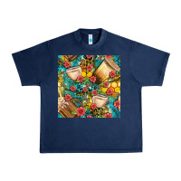 Navy honey and bee coffee cup with flowers and leopard seamless pattern bbs Urban Heavy Tee - BundleAndBundleShop