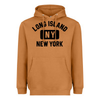 Long Island Ny Gym Style Distressed Amber Print Heavyweight Hoodie | Teevron