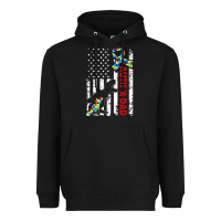 Black mens distressed dinosaur autism dad usa flag Heavyweight Hoodie - artisFamous