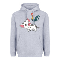 Heather Grey hei hei rooster and pig funny cartoon Heavyweight Hoodie - artisFamous