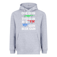 Heather Grey one gun two gun red gun blue gun Heavyweight Hoodie - artisFamous