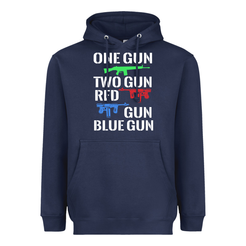 One Gun Two Gun Red Gun Blue Gun Heavyweight Hoodie by artisFamous | Teevron