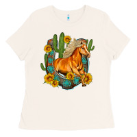 Bone western horse cactus sunflowers horseshoe Ladies Tee - OliviaCreatesArt