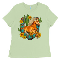 Matcha western horse cactus sunflowers horseshoe Ladies Tee - OliviaCreatesArt