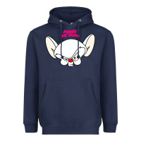Navy pinky and the brain big face Heavyweight Hoodie - artisFamous