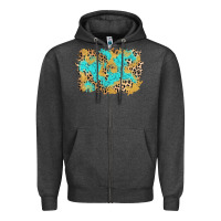 Charcoal Heather glitter leopard turquoise background Zipper Hoodie - AdoDesignShop
