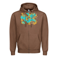 Chestnut glitter leopard turquoise background Zipper Hoodie - AdoDesignShop