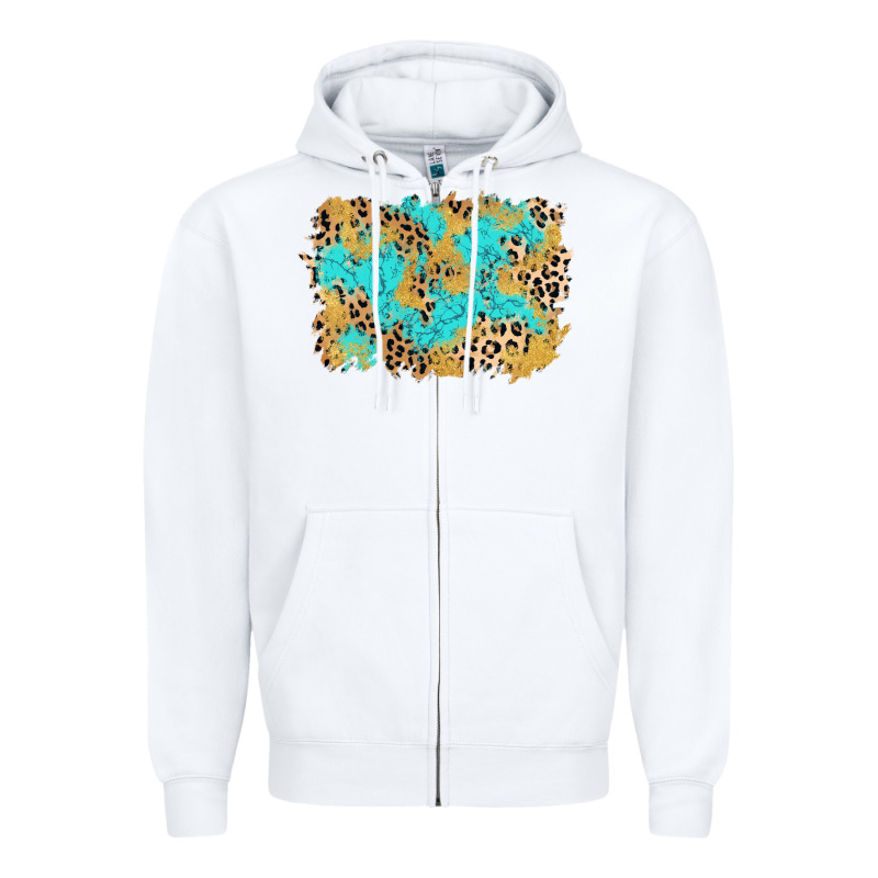 Glitter Leopard Turquoise Background Zipper Hoodie by AdoDesignShop | Teevron