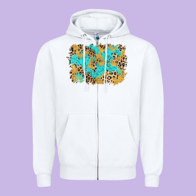 Glitter Leopard Turquoise Background Zipper Hoodie Designed By Adodesignshop