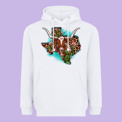 Texas Longhorn Texas Map Heavyweight Hoodie Designed By Jahusdesignshop