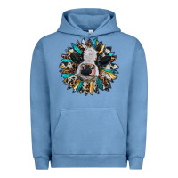 Pigment Pebble Blue baby cow with sunflower Urban Hoodie - RanaPortraitStore