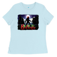 Baby Blue bigfoot believe christmas Ladies Tee - FaDigitalArtStudio