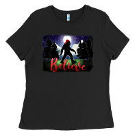Black bigfoot believe christmas Ladies Tee - FaDigitalArtStudio