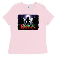 Bubblegum Pink bigfoot believe christmas Ladies Tee - FaDigitalArtStudio