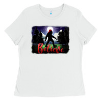 White bigfoot believe christmas Ladies Tee - FaDigitalArtStudio