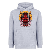 Heather Grey demon oni mask Heavyweight Hoodie - artisFamous
