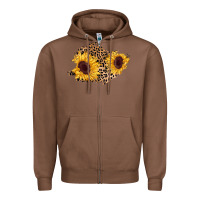 Chestnut sunflower leopard patch Zipper Hoodie - AdoDesignShop